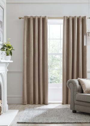 Laurence Llewelyn-Bowen Montrose Velvet Blackout Beige Eyelet Curtains