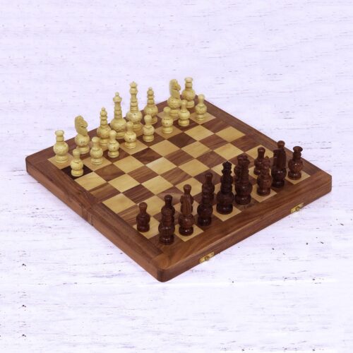Acacia and Kadam Wood Chess Set with Storage Inside, 'Persian Grandeur'