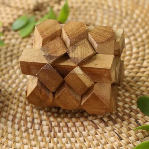 Artisan Crafted Recycled Teak Wood Puzzle from Bali, 'Bizarre'