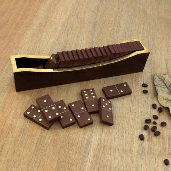 Beech Wood Classic Domino Set with Mango Wood Holder, 'Classic Entertainment'