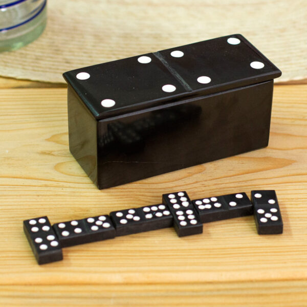 Black Marble Domino Set from Mexico, 'Strategic Chance' Black Marble Domino Set from Mexico, 'Strategic Chance'