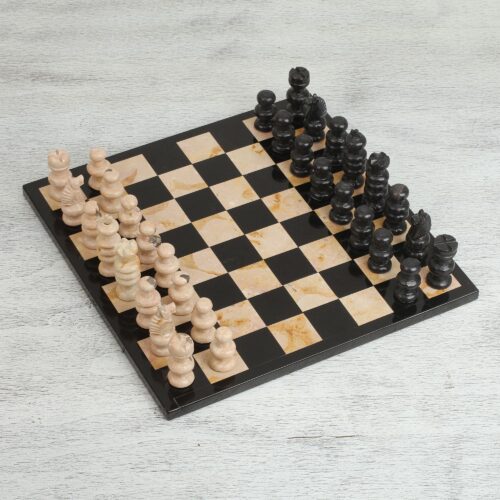 Brown and Black Marble Chess Set from Mexico (13 Inch), 'Brown Challenge'