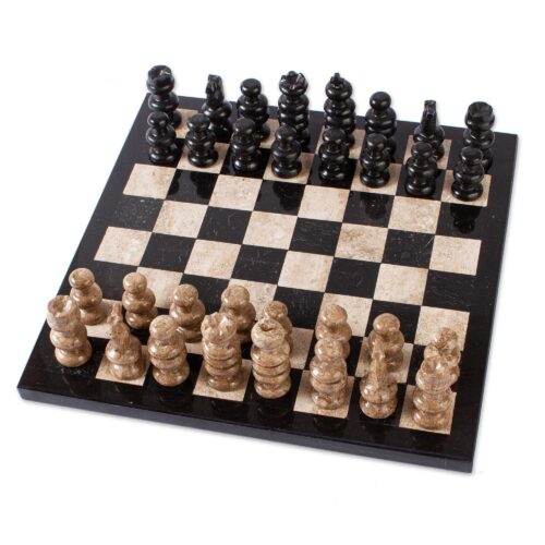 Brown and Black Marble Chess Set from Mexico, 'Cafe Battle'