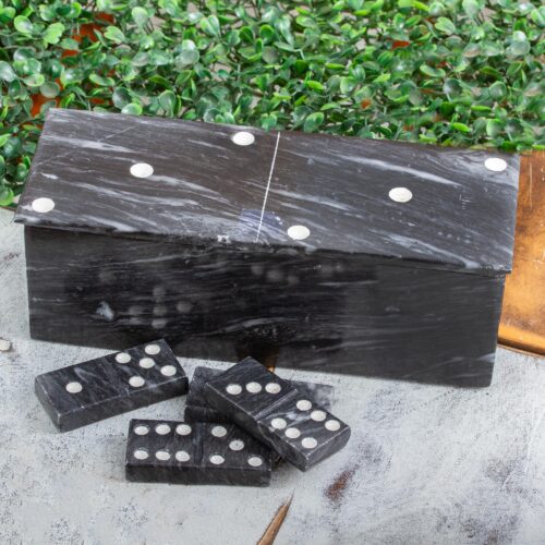 Dark Grey Marble Domino Set with Storage Box (9 Inch), 'Fascinating Challenge'