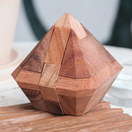 Diamond-Shaped Raintree Wood Puzzle from Thailand, 'Brilliant Diamond'
