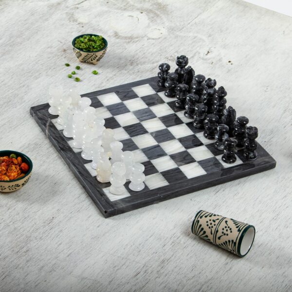 Grey and White Marble and Onyx Chess Set, 'Sophisticated Challenge'