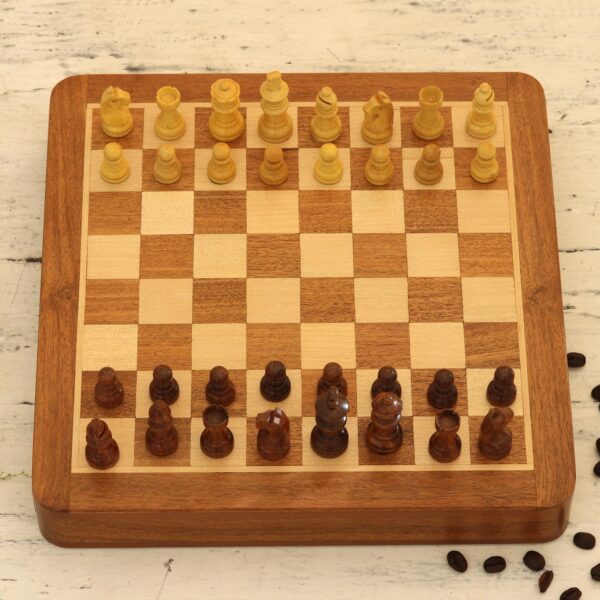 Hand Crafted Acacia and Haldu Wood Chess Set, 'Idle Hours'