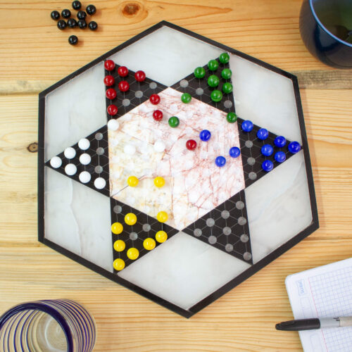 Hand Crafted Marble Chinese Checker Game Set, 'Colorful Contrast'
