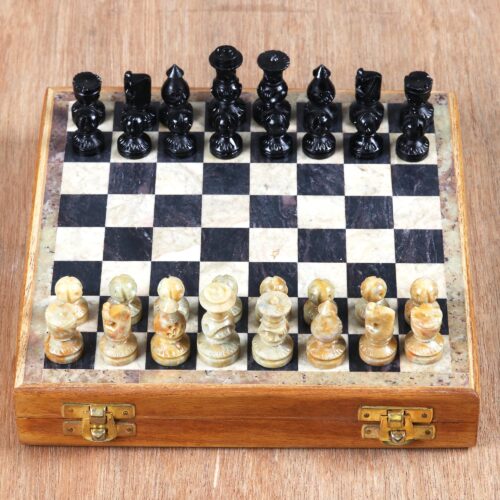Hand Crafted Soapstone Chess Set, 'Intellectual Challenge'