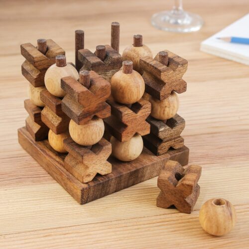 Hand Made Wood Game Tic-Tac-Toe from Thailand, '3D Tic-Tac-Toe'
