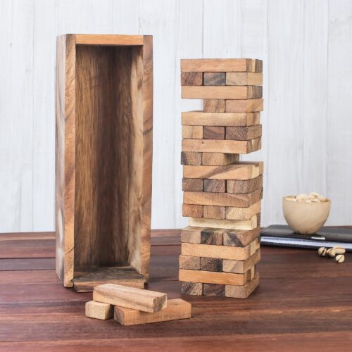 Hand Made Wood Stacking Tower Game from Thailand, 'Tower of Fun'
