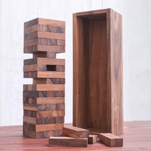 Hand Made Wood Stacking Tower Game from Thailand, 'Tower of Joy'