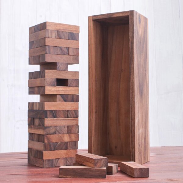 Hand Made Wood Stacking Tower Game from Thailand, 'Tower of Joy'