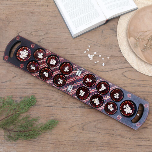 Hand-painted Wood Batik Mancala Game from Indonesia, 'A Passionate Leisure'