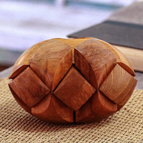 Handcarved Teak Wood Puzzle from Java, 'Magical Illusion'