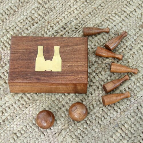 Handcrafted Acacia Wood Bowling Game from India, 'Strike or Spare'