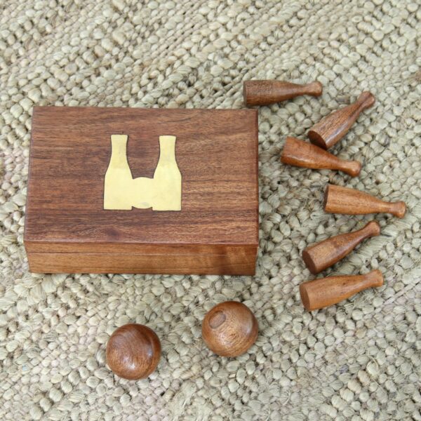 Handcrafted Acacia Wood Bowling Game from India, 'Strike or Spare'