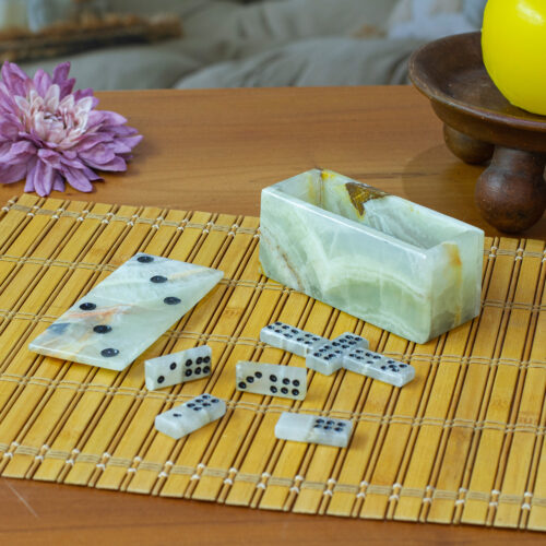 Handcrafted Onyx and Marble Domino Set from Mexico, 'Precious Strategy'