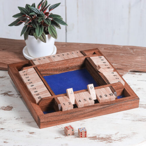 Handcrafted Rain Tree Wood Shut the Box Game from Thailand, 'Shut The Box'