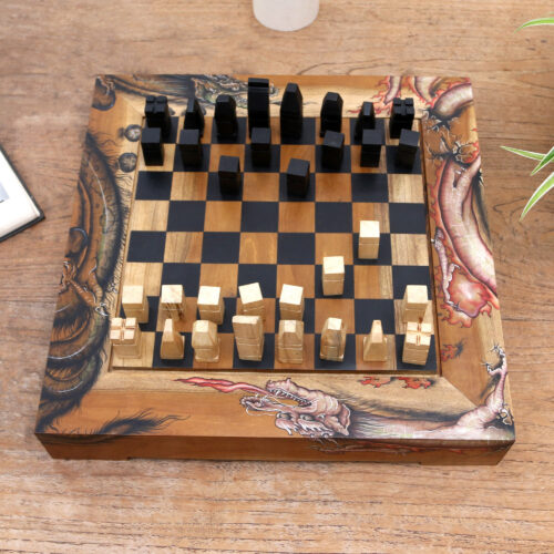 Handcrafted Wood Chess Set from Bali, 'Basuki'