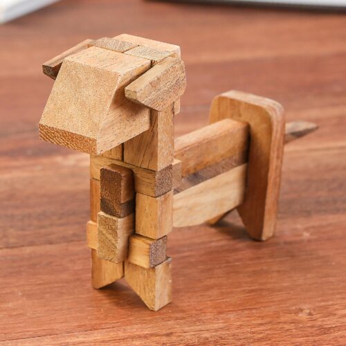 Handcrafted Wood Dog-Shaped Puzzle from Thailand, 'Excited Puppy'