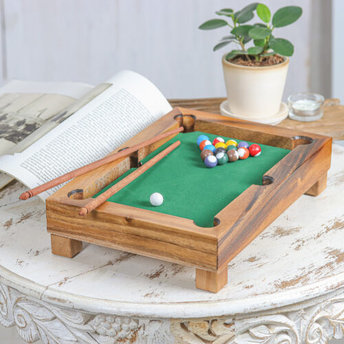 Handmade 12-Inch Raintree Wood Billiards Game from Thailand, 'Best of Billiards'