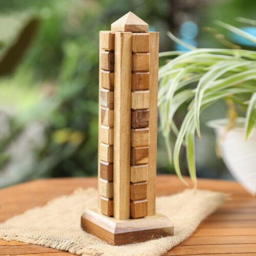 Handmade Javanese Recycled Teak Wood Desktop Puzzle, 'Tower'