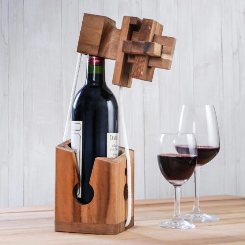 Handmade Rain Tree Wood Bottle Puzzle from Thailand, 'Don't Break It'
