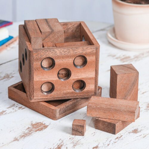 Handmade Raintree Wood Puzzle, 'Undone Cube'