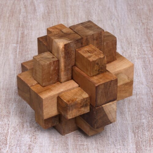 Javanese Artisan Crafted Recycled Teak Wood Puzzle, 'Don't Forget'