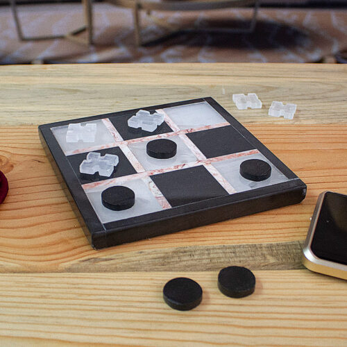 Marble Tic Tac Toe Board Game from Mexico, 'Rose on Black'