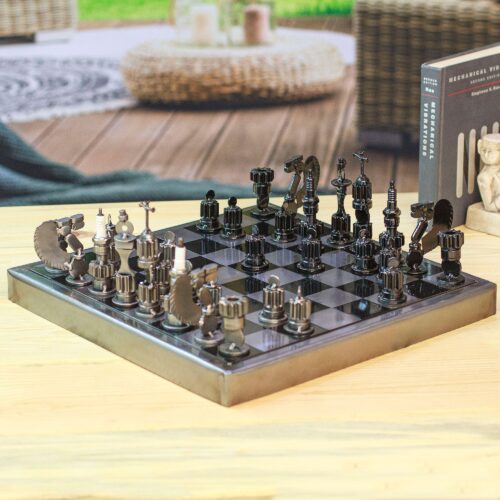 Mexican Artisan Crafted Recycled Metal Chess Set Game, 'Rustic Pyramid'