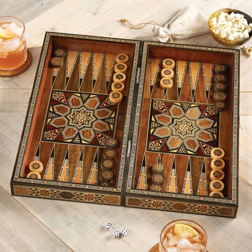 Mosaic Wood-inlaid Backgammon Set, 'Mesopotamian Match'