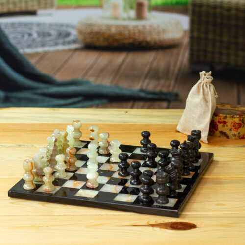 Onyx and Marble Chess Set in Black and Green from Mexico, 'Verdant Challenge'