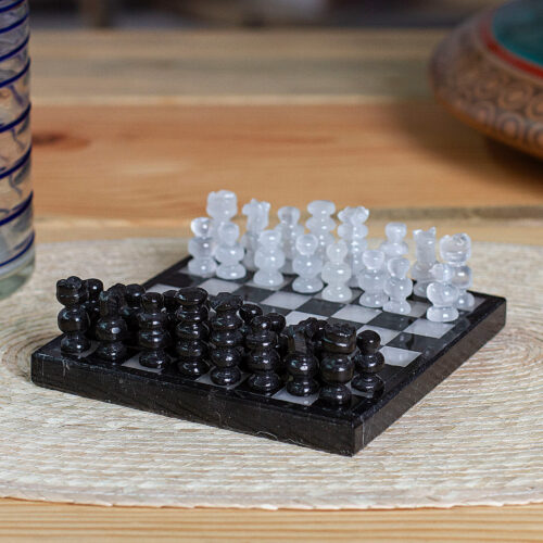 Onyx and Marble Chess Set in Black and Ivory (5 in.), 'Black and Ivory Challenge'