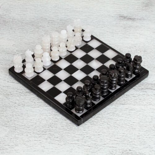 Onyx and Marble Chess Set in Black and Ivory (7.5 in.), 'Black and Ivory Challenge'