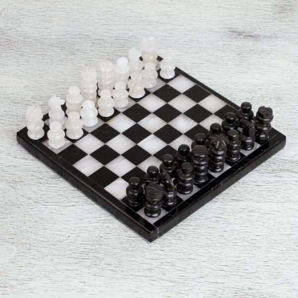 Onyx and Marble Chess Set in Black and Ivory (7.5 in.), 'Black and Ivory Challenge'