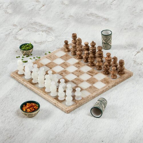 Onyx and Marble Chess Set in Brown and Beige (13.5 in.), 'Nature's Challenge'