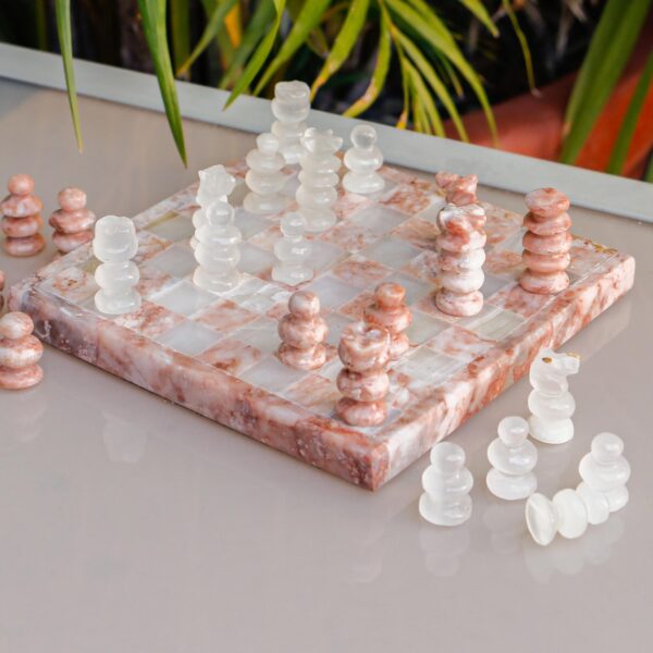 Onyx and Marble Chess Set in Pink and Ivory from Mexico, 'Pink and Ivory Challenge'