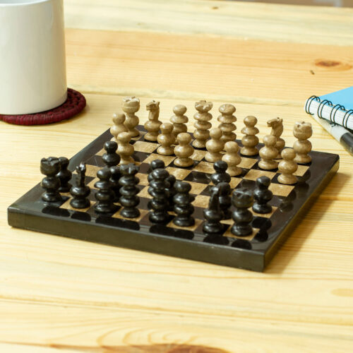 Onyx and Marble Mini Chess Set Handcrafted in Mexico, 'Coffee and Mocha'
