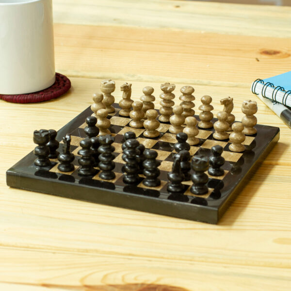 Onyx and Marble Mini Chess Set Handcrafted in Mexico, 'Coffee and Mocha'