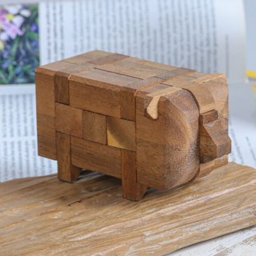 Rain Tree Wood Pig Puzzle from Thailand, 'Piggy Puzzle'