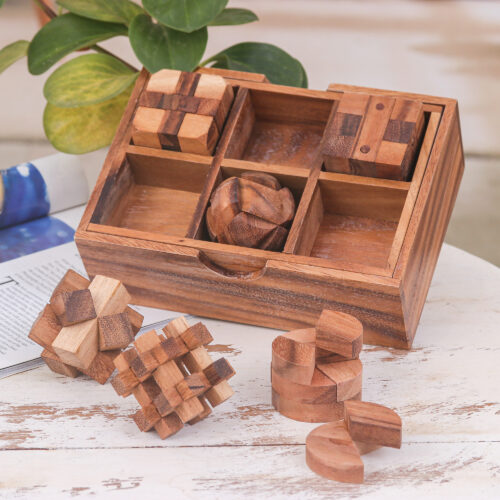 Raintree Wood Puzzle Set from Thailand (6 Piece), 'Beautiful Challenge'
