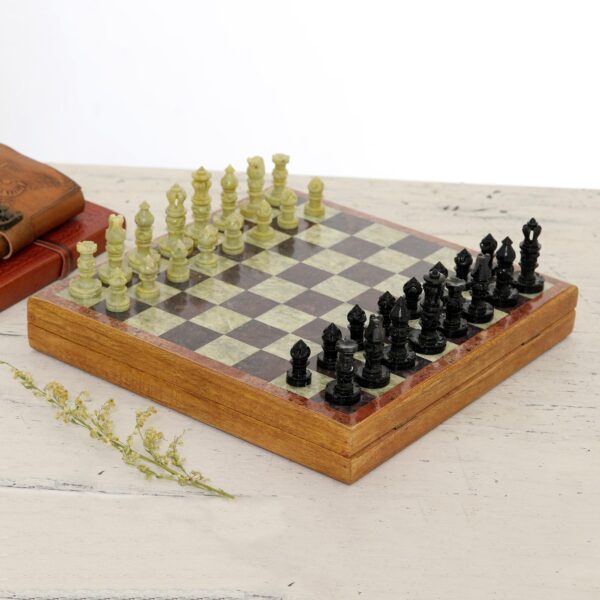 Soapstone Self-Storing Chess Set from India, 'Royal Charm'