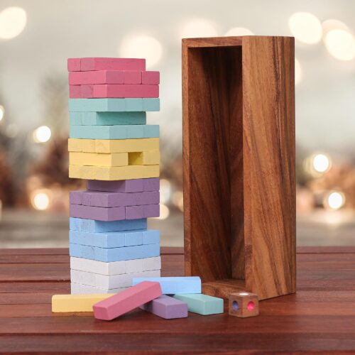 Thai Raintree Wood Stacking Puzzle, 'Colorful Balance in Medium'