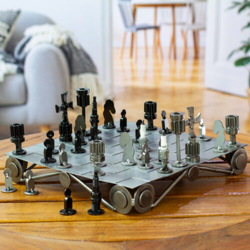 Unique Recycled Auto Part Chess Set, 'Recycling Challenge'