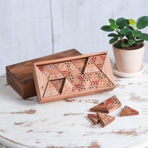 Wood 3-Sided Domino Set Crafted in Thailand, 'Triple Threat'
