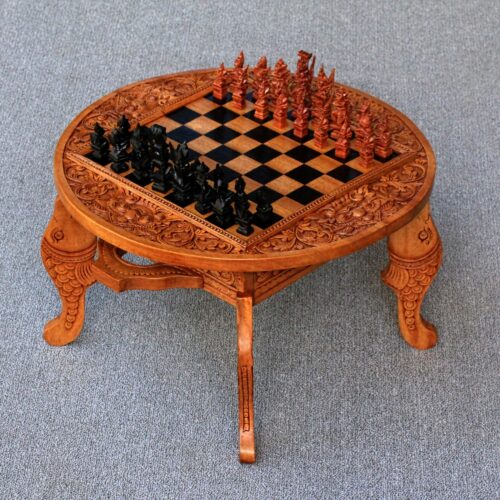 Wood chess set, 'Ramayana Flowers'