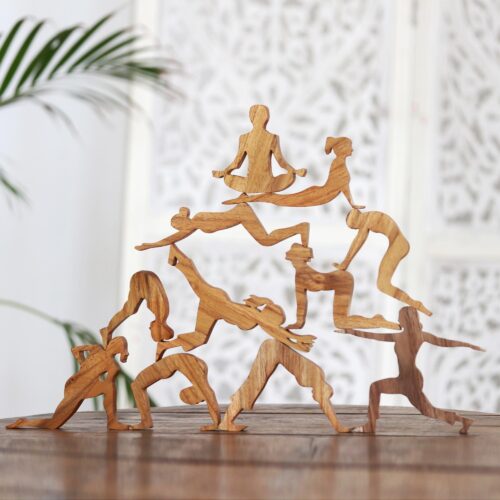 Yoga Pose Teak Wood Puzzle, 'Yoga Tower'