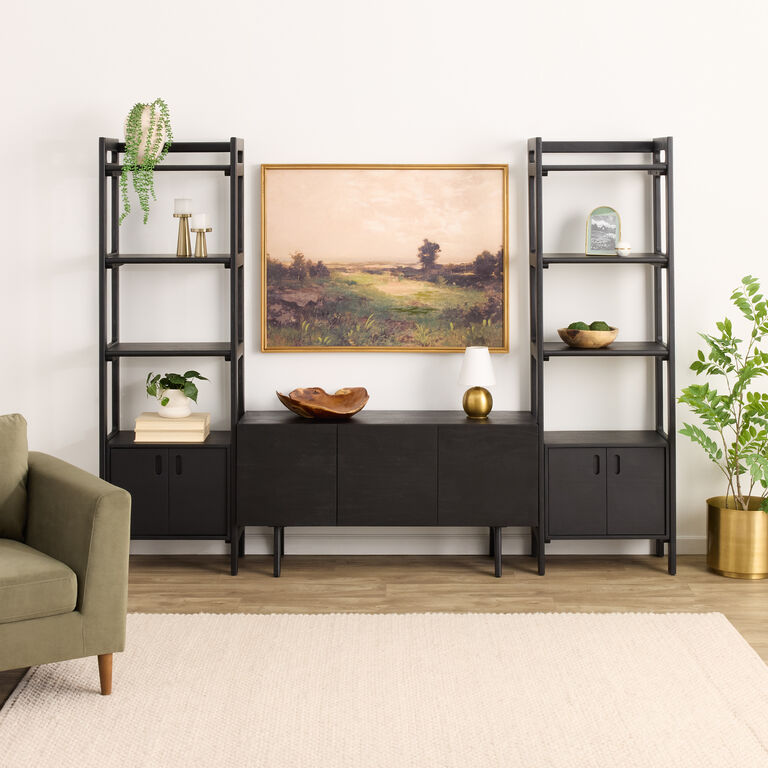 Dane Modular 48 Inch Media Wall System with Narrow Cabinet Shelves 3 Piece Set
